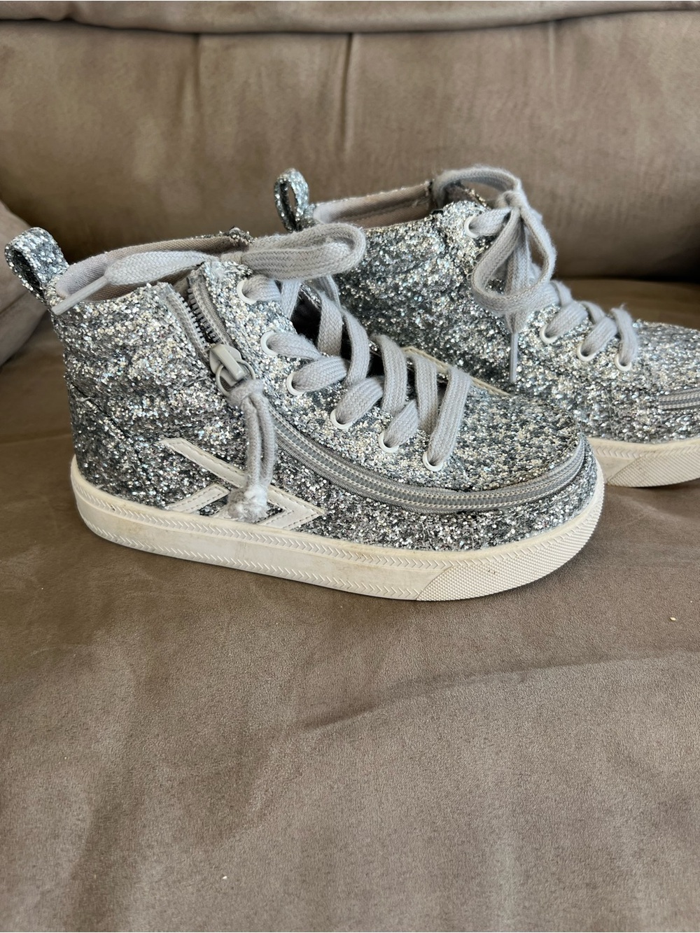 Kids Silver Glitter High-Top Sneakers with Side Zip and Laces - Picture 3 of 5